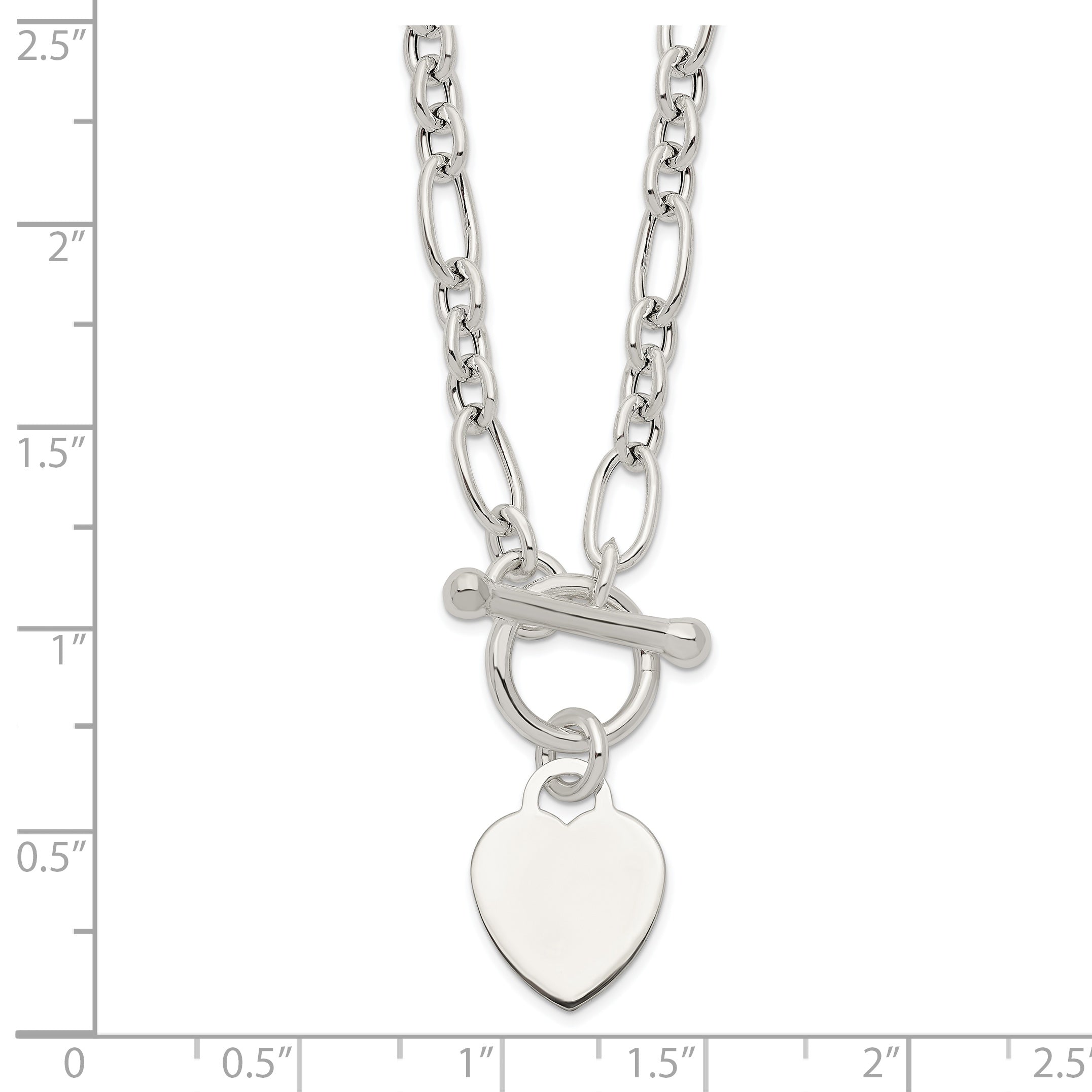 Sterling Silver Polished Heart Charm Fancy Link Necklace