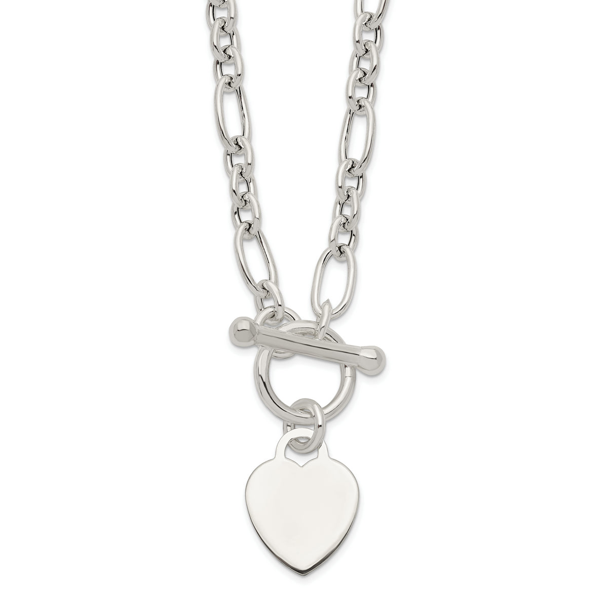 Sterling Silver Polished Heart Charm Fancy Link Necklace