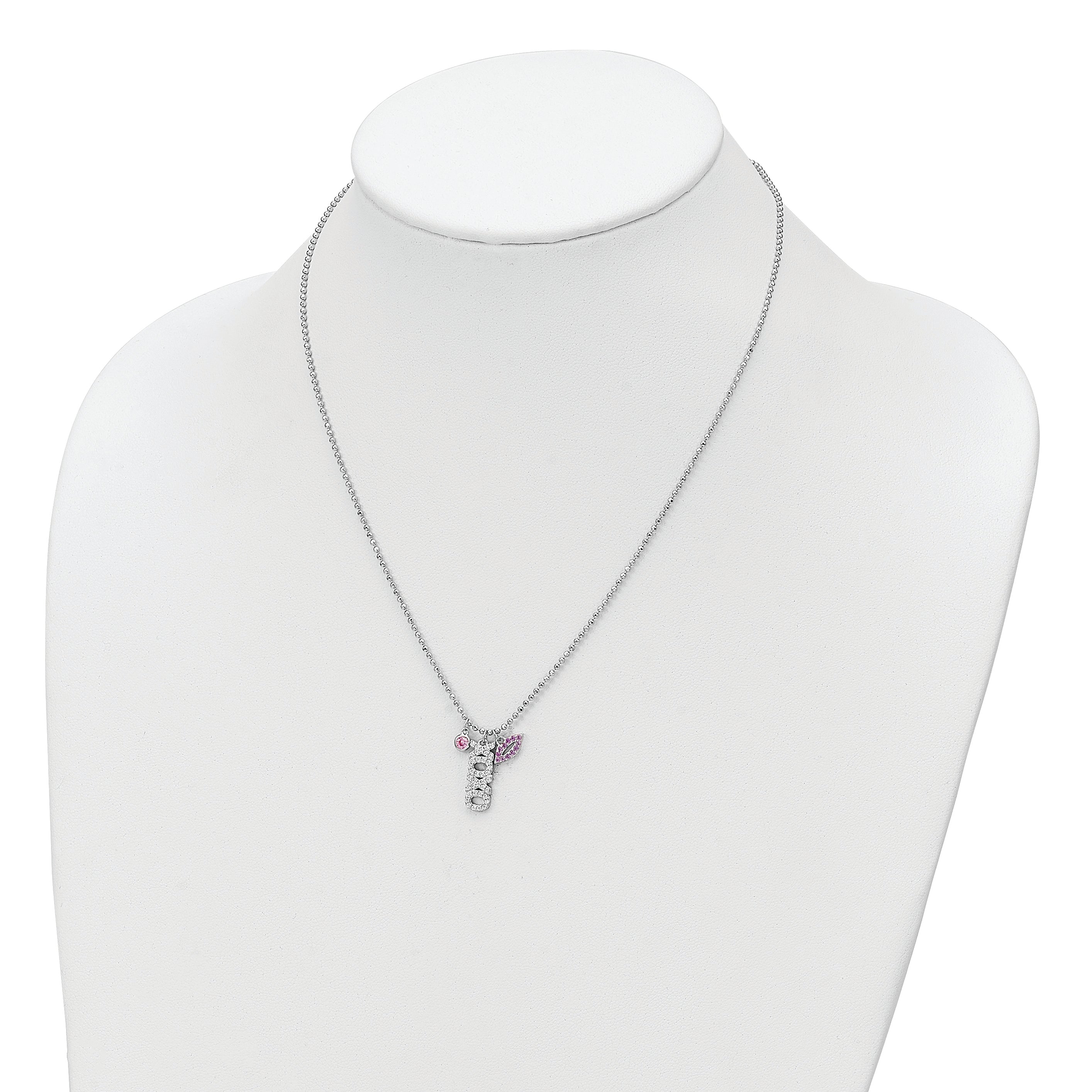 Sterling Silver Rhodium-plated CZ XOXO and Lips D/C Bead Chain Necklace