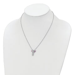 Sterling Silver Rhodium-plated CZ XOXO and Lips D/C Bead Chain Necklace