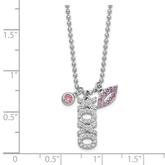 Sterling Silver Rhodium-plated CZ XOXO and Lips D/C Bead Chain Necklace