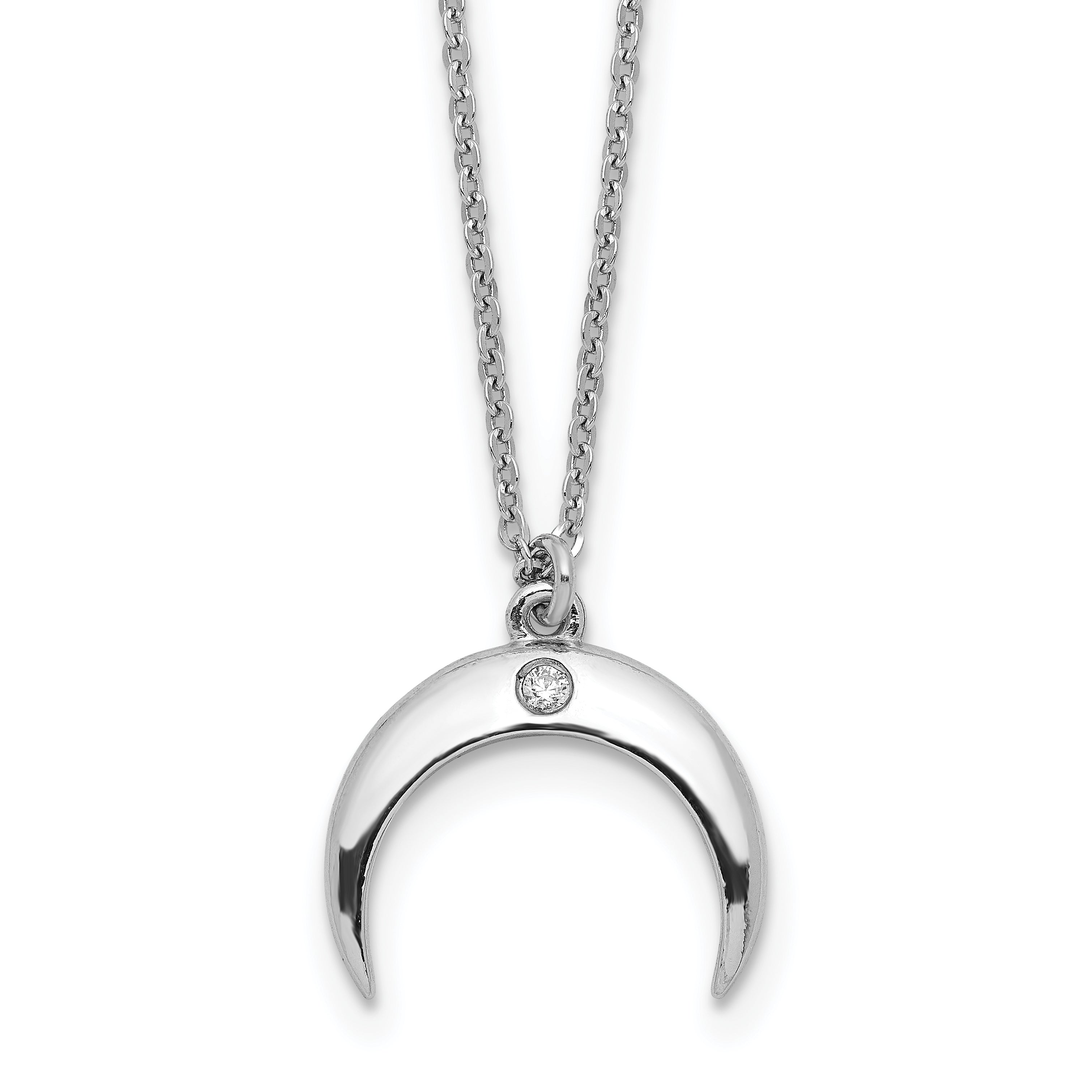 Sterling Silver Rhodium-plated CZ Moon Necklace