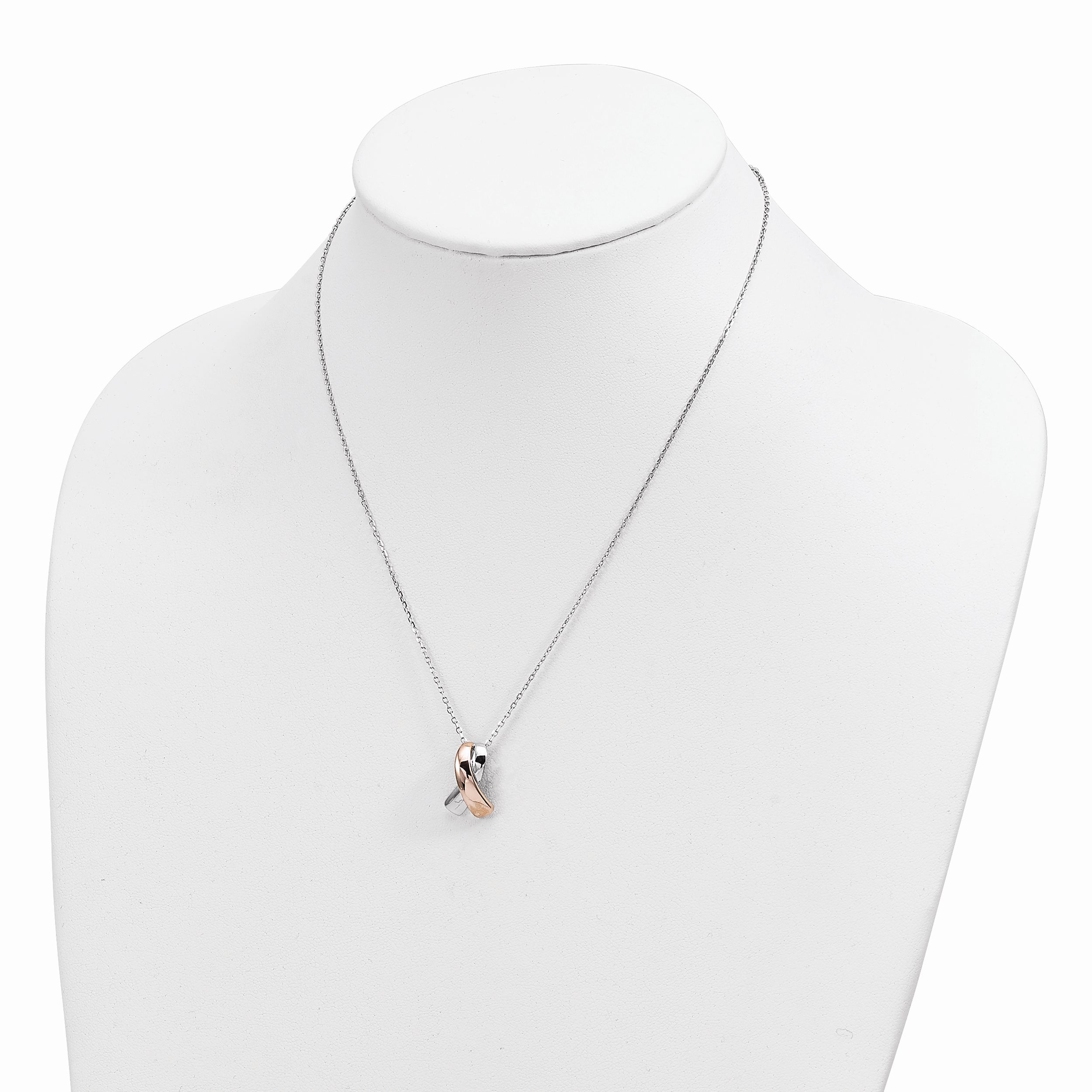 Sterling Silver Rose-tone Polished Awareness Ribbon w/2in ext. Necklace