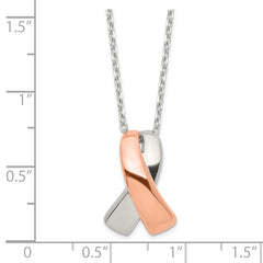 Sterling Silver Rose-tone Polished Awareness Ribbon w/2in ext. Necklace