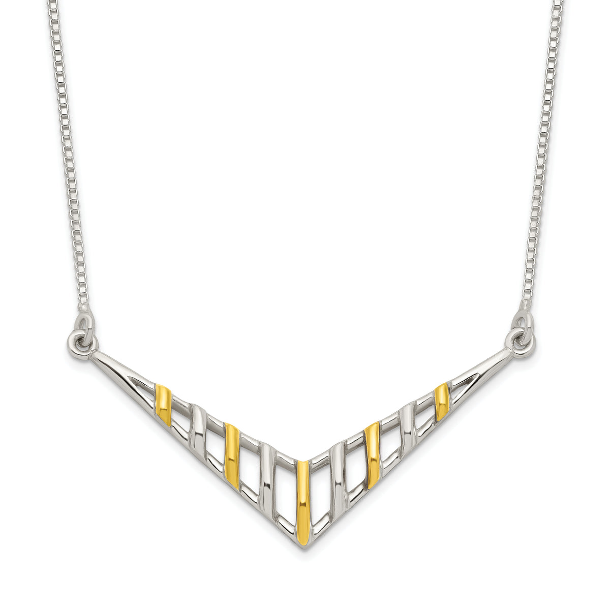 Sterling Silver Gold-tone V-shaped Bar Necklace