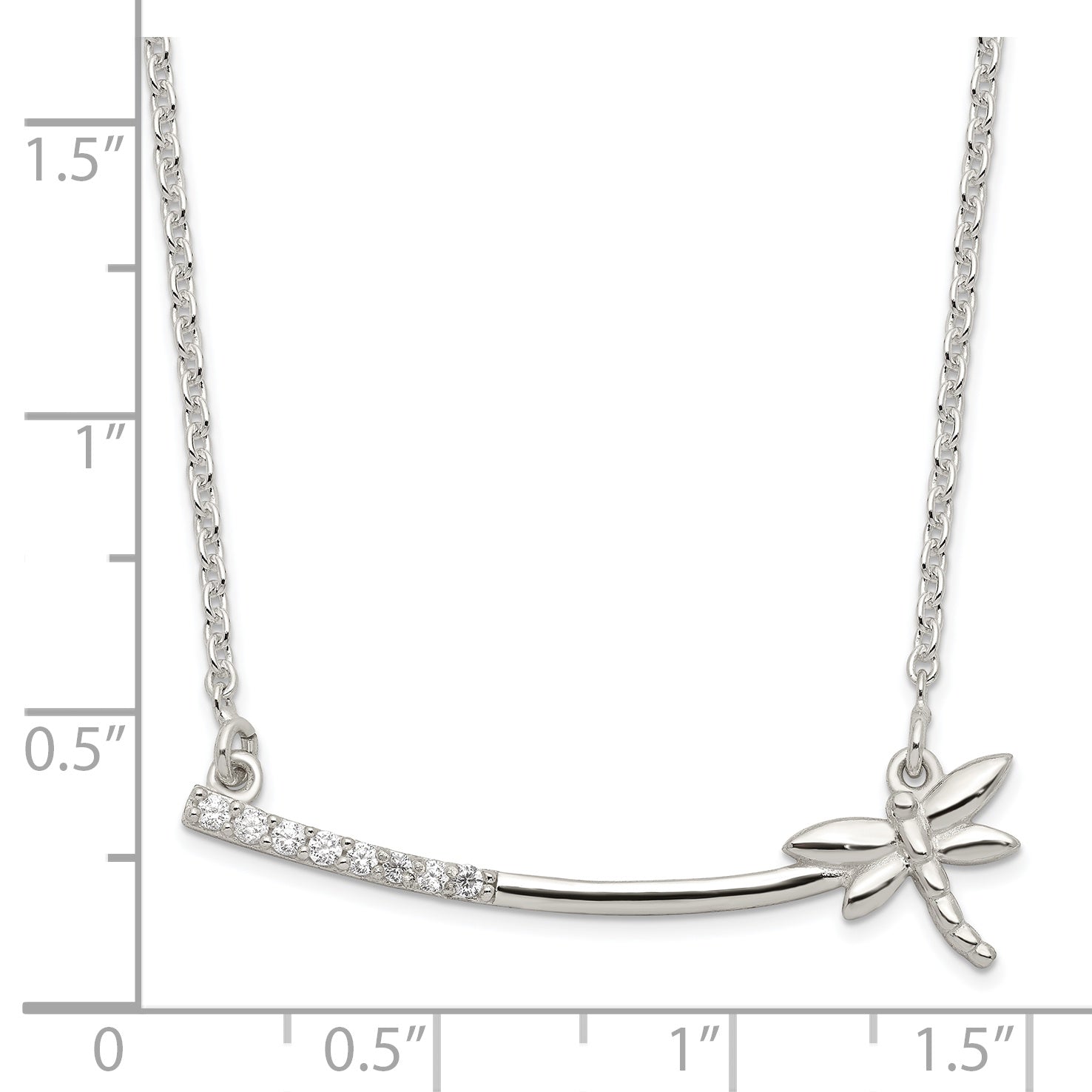 Sterling Silver CZ Dragonfly Bar Necklace