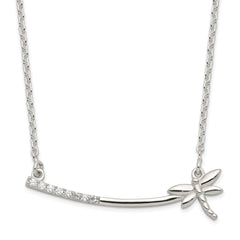 Sterling Silver CZ Dragonfly Bar Necklace