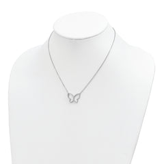 Sterling Silver Rhodium-plated Open Butterfly CZ w/2 in ext. Necklace