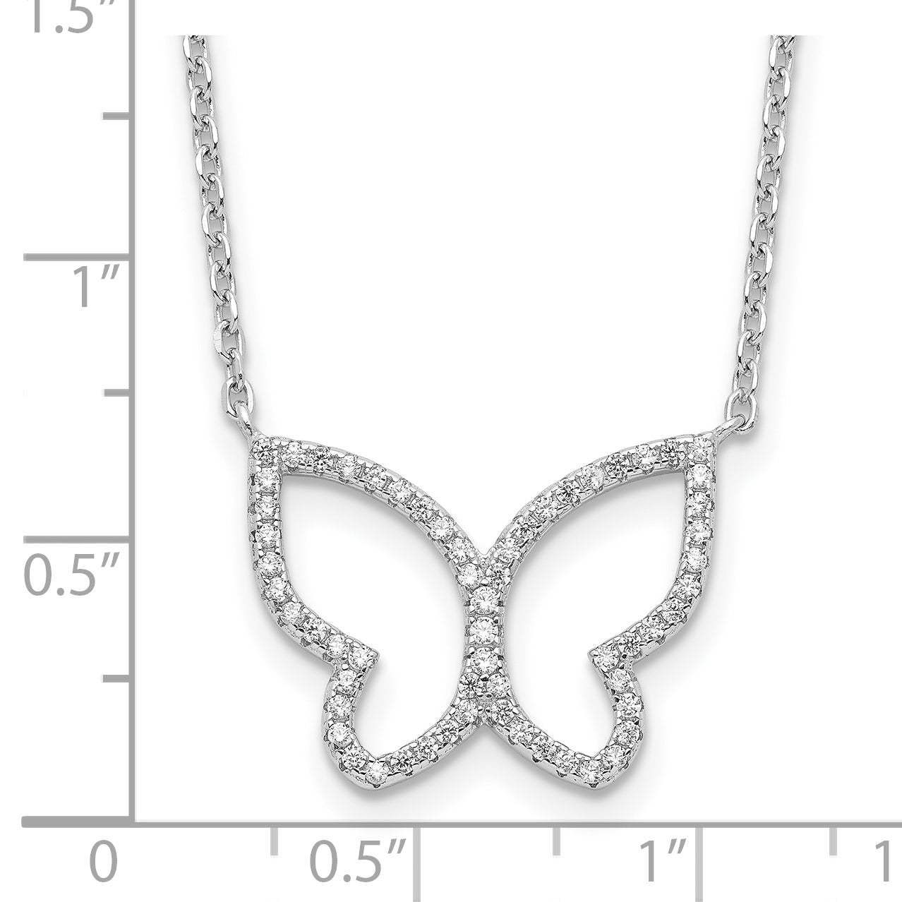 Sterling Silver Rhodium-plated Open Butterfly CZ w/2 in ext. Necklace