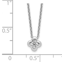 Sterling Silver Rhodium-plated Polished CZ Flower Necklace