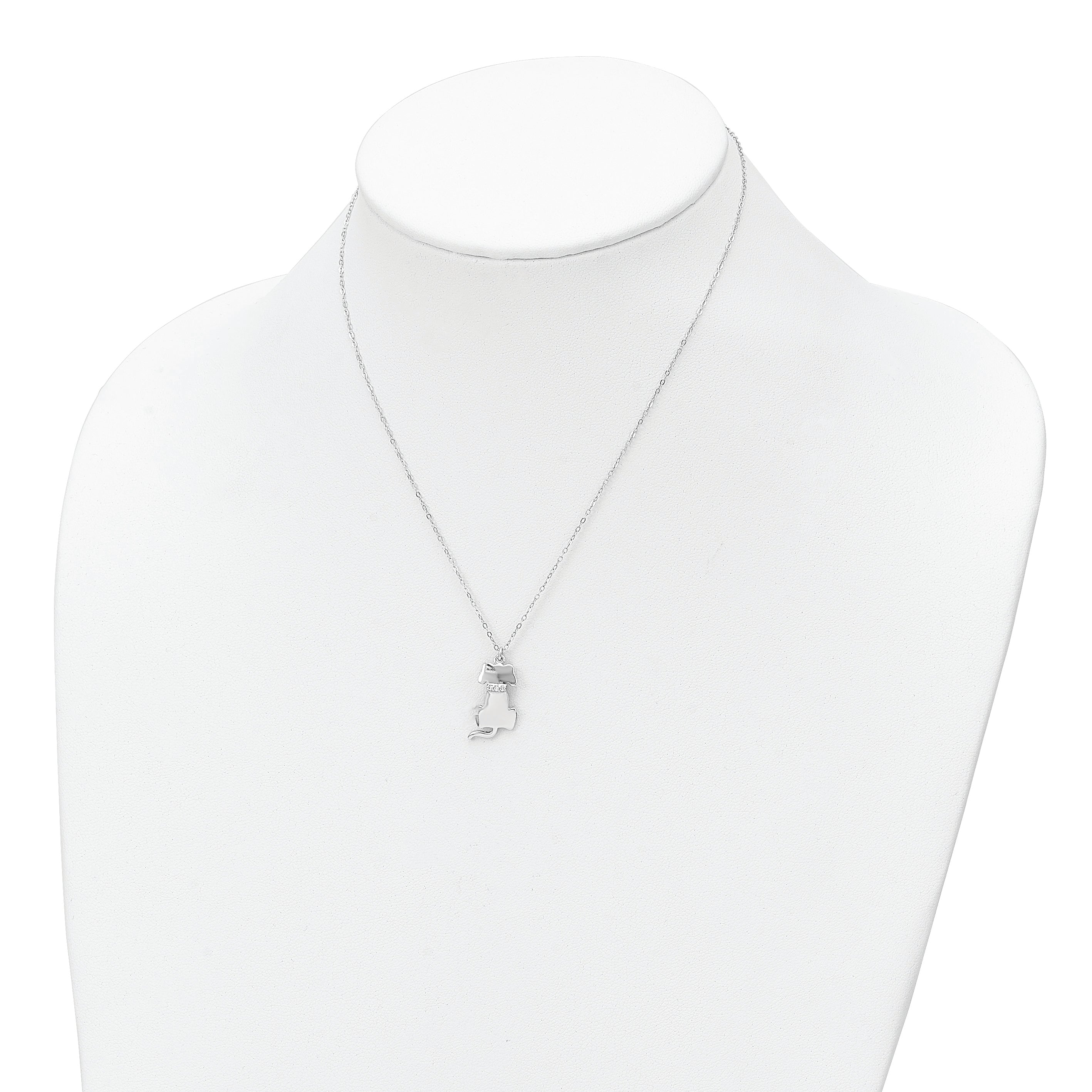 Sterling Silver Rhodium-plated CZ Dog Necklace