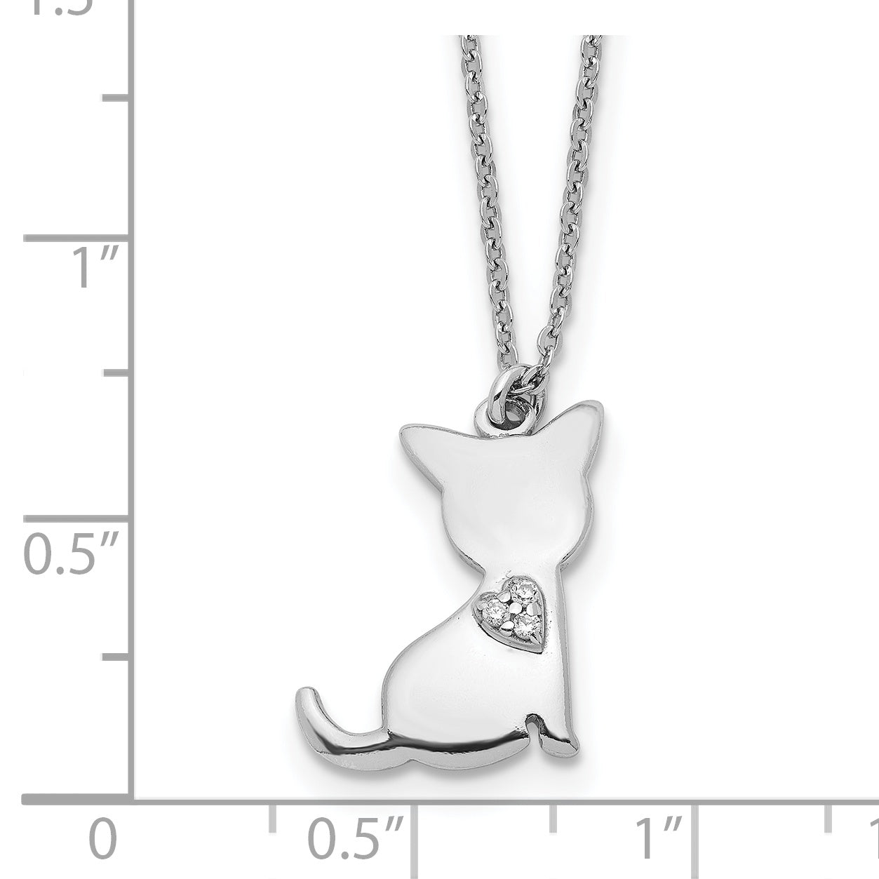 Sterling Silver Rhodium-plated CZ Heart Cat Necklace