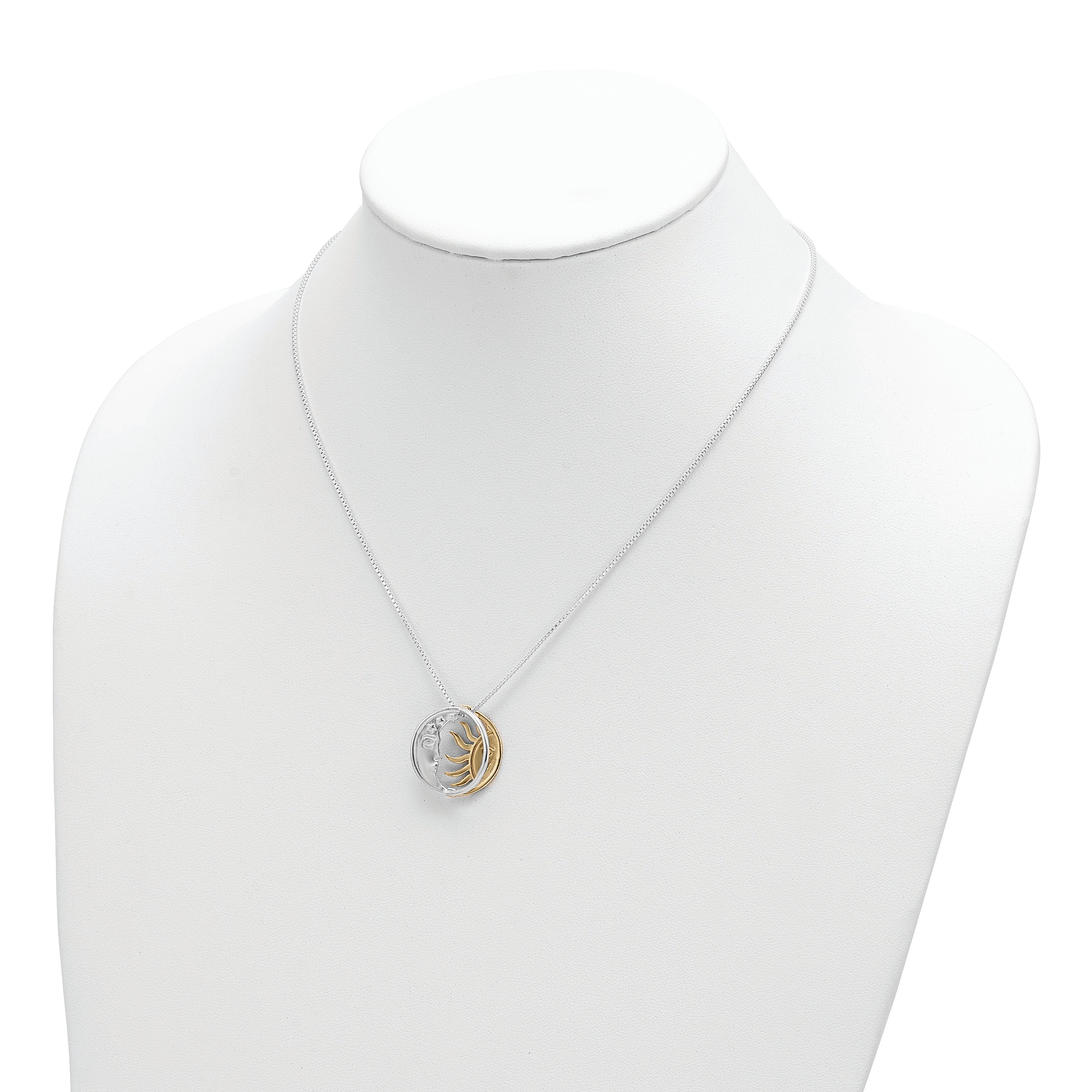 Sterling Silver & Gold-tone Polished Sun & Moon Necklace