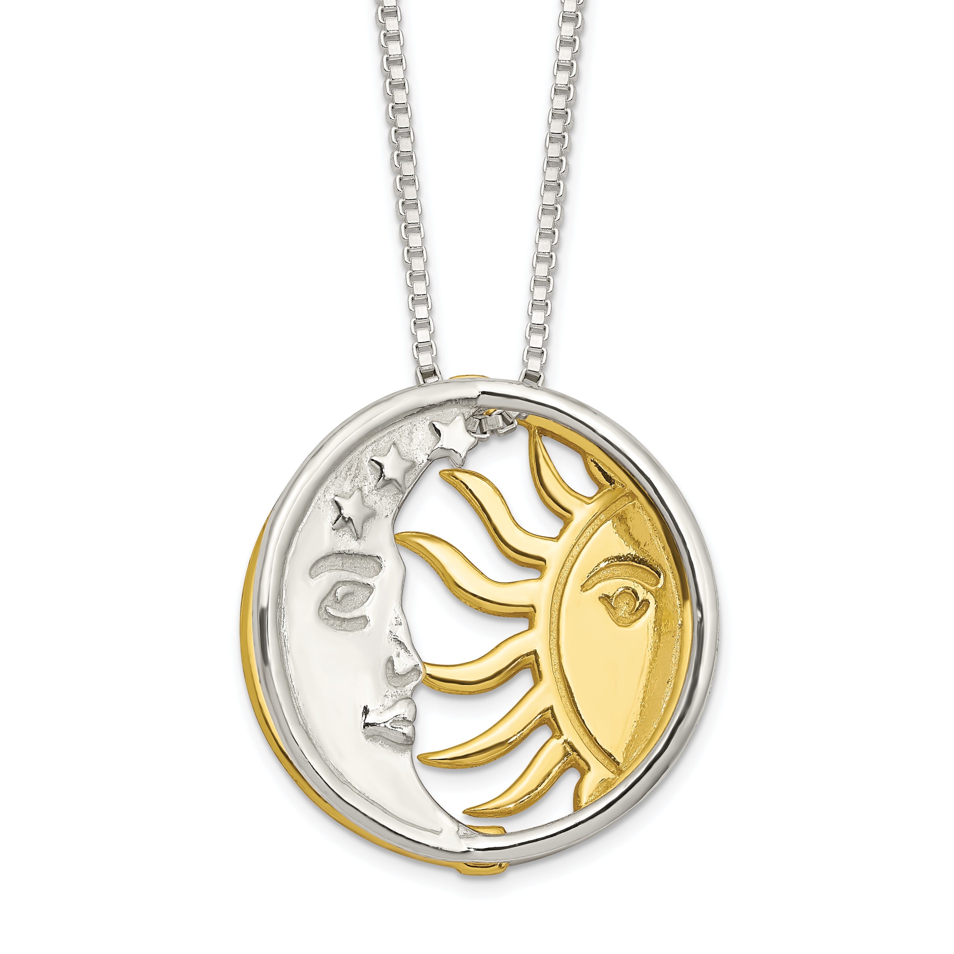 Sterling Silver & Gold-tone Polished Sun & Moon Necklace