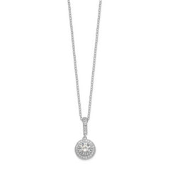 Sterling Silver Polished Rhodium-plated CZ 18in Necklace/Post Earrings Set