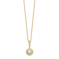 Sterling Silver Polished Gold-tone CZ 18in Necklace/Post Earrings Set