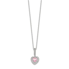 Sterling Silver Rhodium-plated Polished Clear and Pink CZ Heart 18 inch Necklace and Heart Post Earring Set