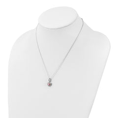 Sterling Silver Rhodium-plated Polished Clear and Pink CZ Heart 18 inch Necklace and Heart Post Earring Set