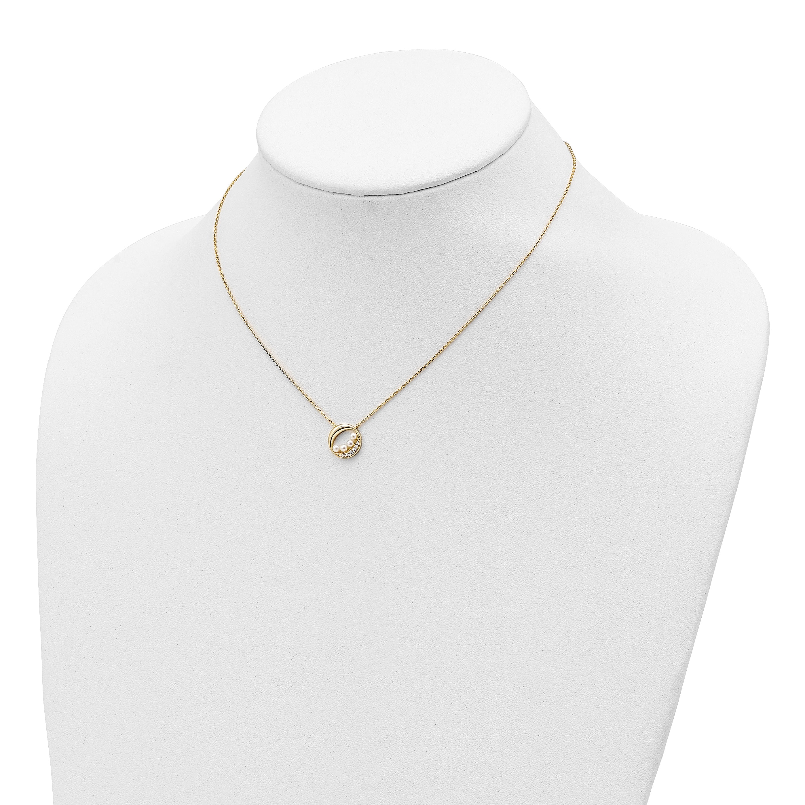 Sterling Silver Gold-tone CZ & Shell Pearl 2in ext Necklace