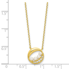 Sterling Silver Gold-tone CZ & Shell Pearl 2in ext Necklace