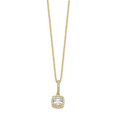 Sterling Silver Polished Gold-tone CZ 18in Necklace/Post Earrings Set