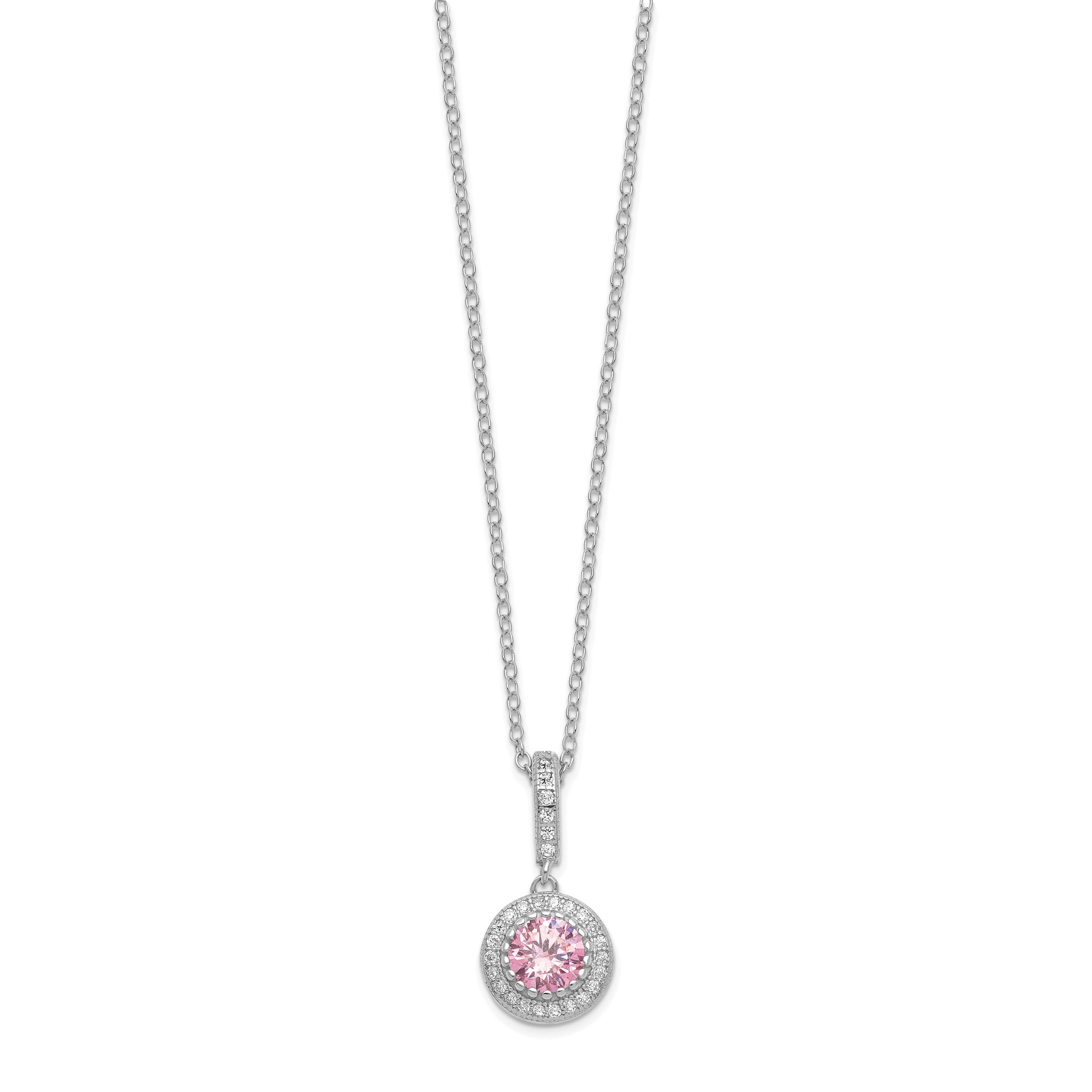 Sterling Silver Polished Rhodium-plated CZ 18in Necklace/Post Earrings Set