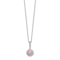 Sterling Silver Polished Rhodium-plated CZ 18in Necklace/Post Earrings Set