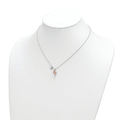 Sterling Silver Rhodium-plated Rose-plated Flamingo Heart 16.5 inch with a 1 inch extention Necklace