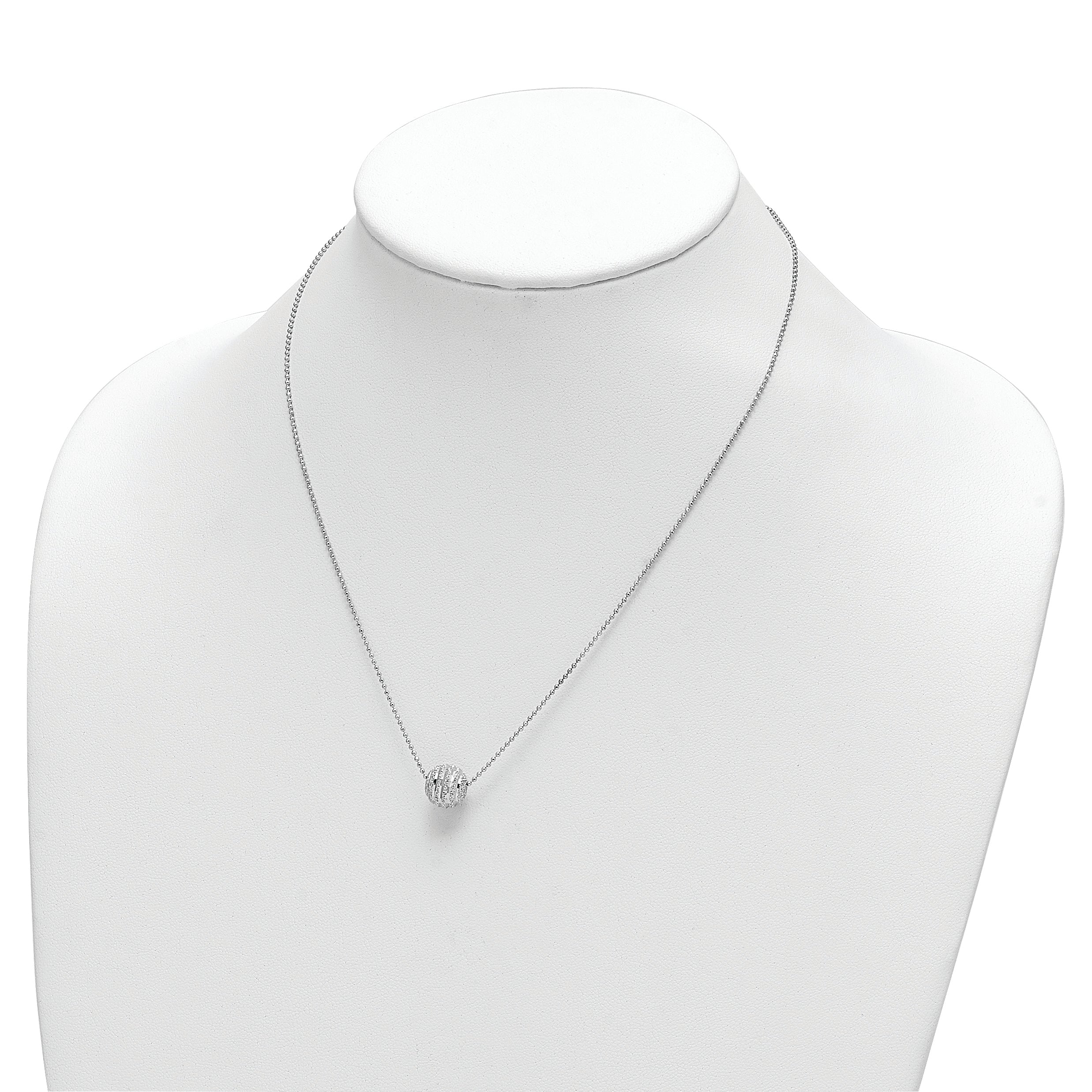 Sterling Silver Rhodium-plated Polish and Lasered Bead 18in Necklace