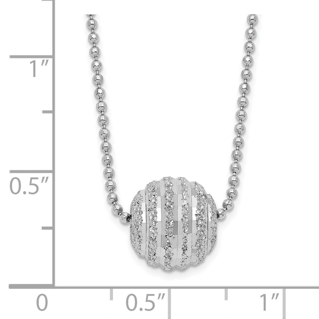 Sterling Silver Rhodium-plated Polish and Lasered Bead 18in Necklace