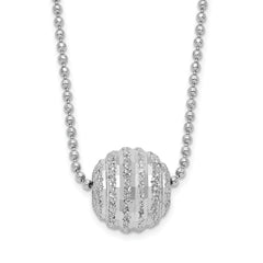 Sterling Silver Rhodium-plated Polish and Lasered Bead 18in Necklace