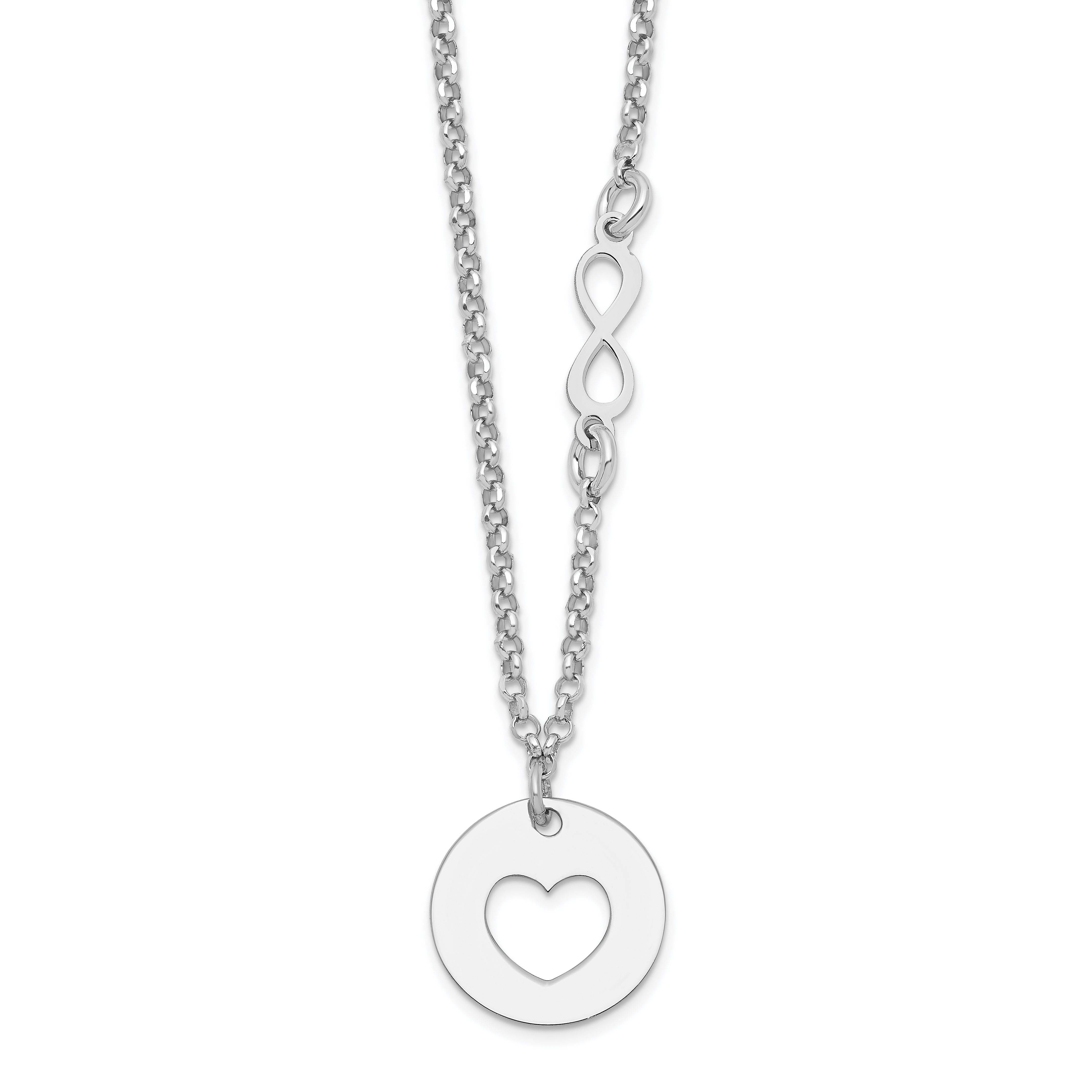 Sterling Silver Rhodium-plated Heart and Infinity w/1 in Ext Necklace