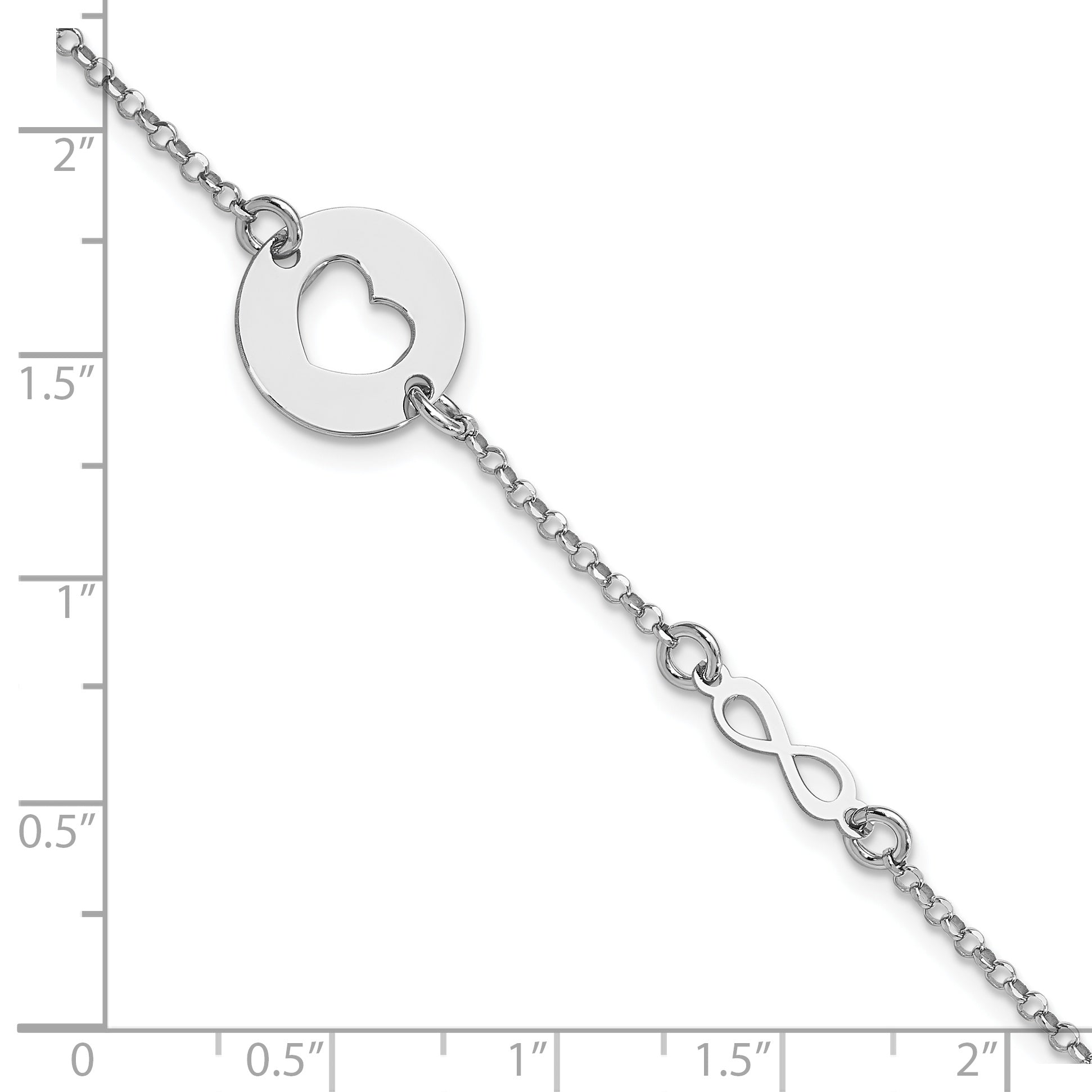 Sterling Silver Rhodium-plated Heart and Infinity w/.5 in Ext Bracelet