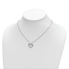 Sterling Silver Rhodium Plated Red Enamel Heart Adjustable 16 inch Necklace with1 inch extension