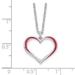 Sterling Silver Rhodium Plated Red Enamel Heart Adjustable 16 inch Necklace with1 inch extension