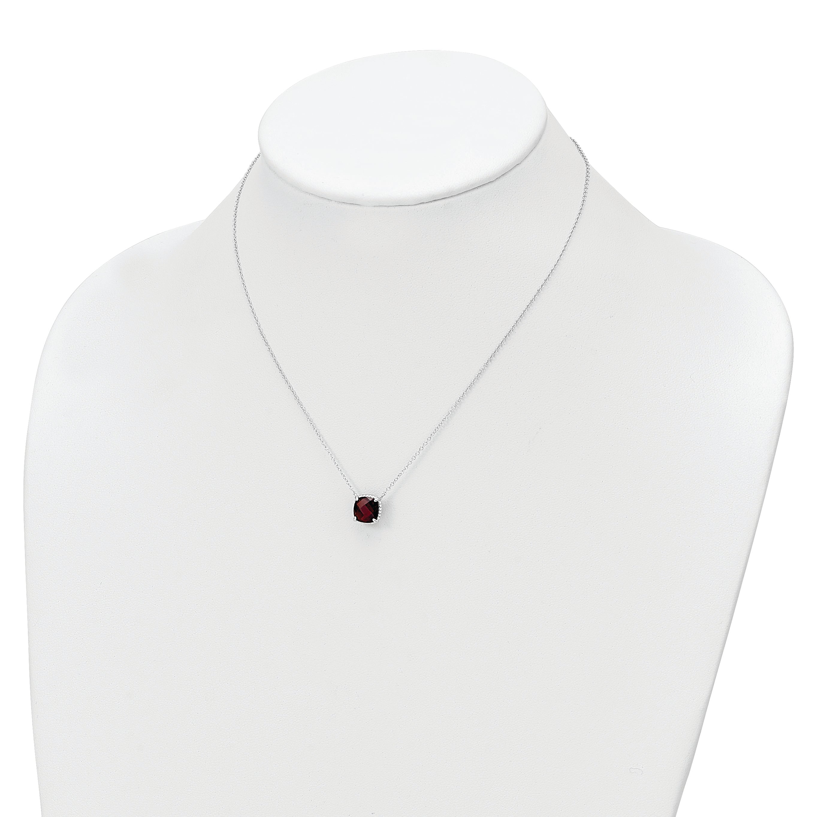 Sterling Silver Rhodium-plated Square Garnet w/2 in ext. Necklace