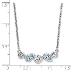 Sterling Silver RH-plate Sky Blue Topaz White CZ 16.5in w/1in ext Necklace