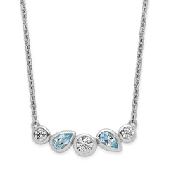 Sterling Silver RH-plate Sky Blue Topaz White CZ 16.5in w/1in ext Necklace