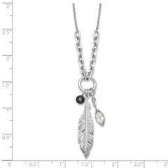 Sterling Silver Rhodium-plated Feather and CZ w/1 in Ext Necklace