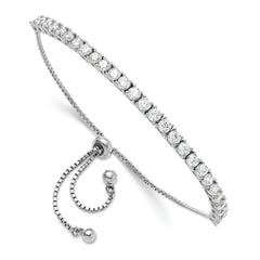 Sterling Silver Rhodium-plated CZ Adjustable Bracelet and Post Earring Set