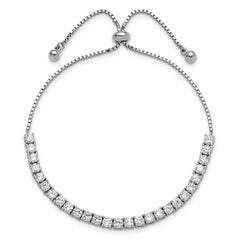 Sterling Silver Rhodium-plated CZ Adjustable Bracelet and Post Earring Set