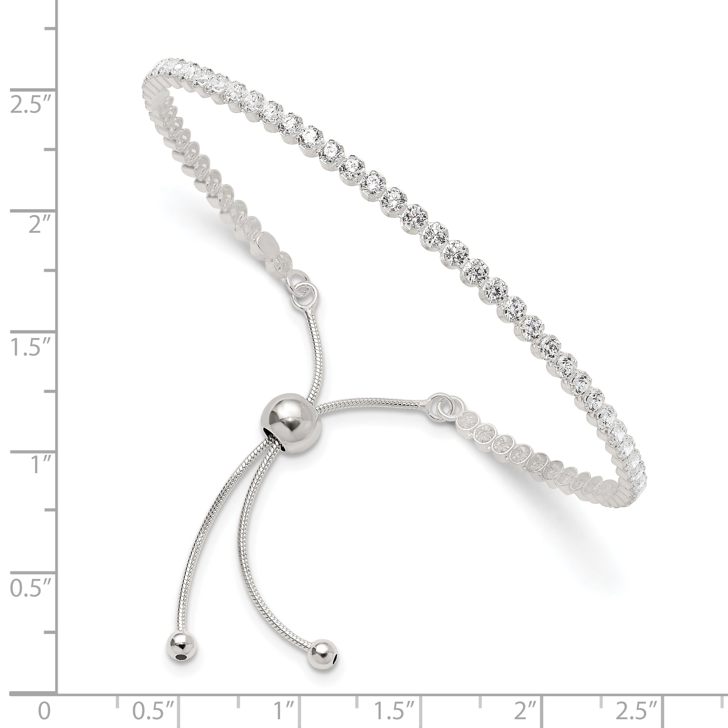 Sterling Silver Polished CZ Adjustable Bracelet