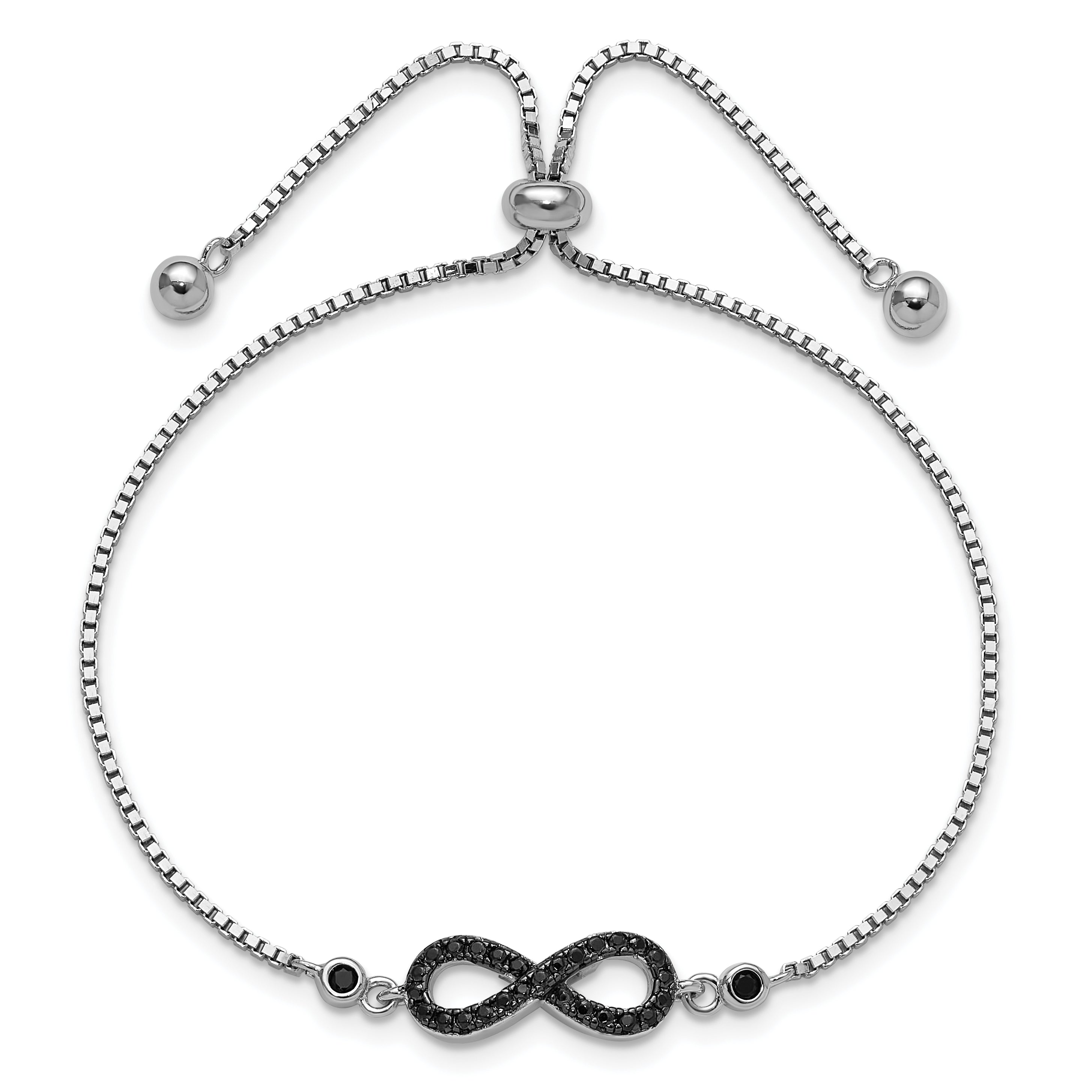 Sterling Silver Rhodium-plated Black Spinel Infinity Symbol Adjustable Brac