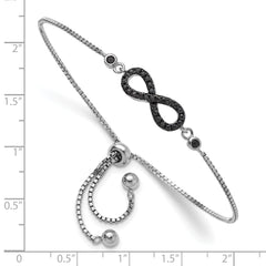 Sterling Silver Rhodium-plated Black Spinel Infinity Symbol Adjustable Brac