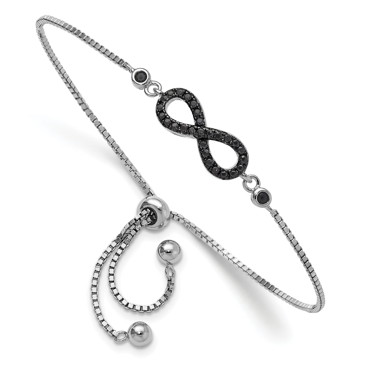 Sterling Silver Rhodium-plated Black Spinel Infinity Symbol Adjustable Brac