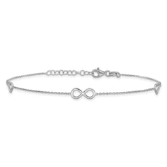 Sterling Silver Rh-plated Heart/Infinity Symbol 9in Plus 1in ext. Anklet