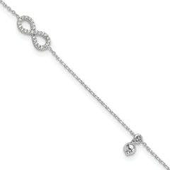 Sterling Silver Rhodium-plated CZ Infinity 9in Plus 1in ext. Anklet