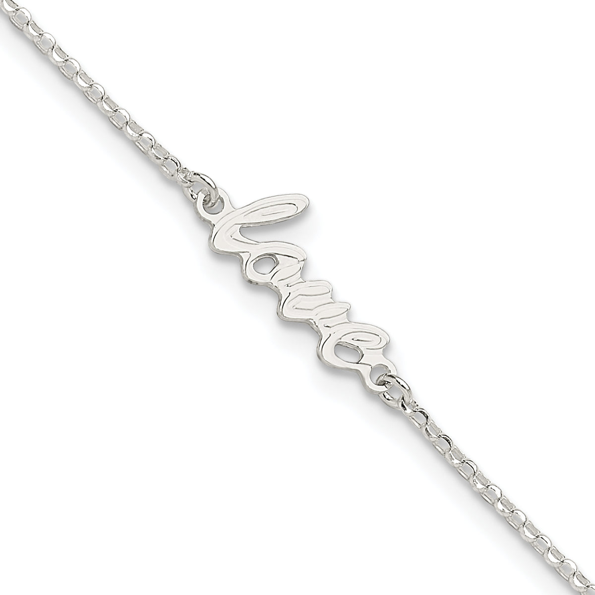 Sterling Silver Polished LOVE 9in Plus 1in ext. Anklet