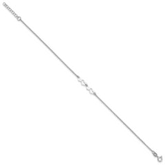 Sterling Silver Rhodium-plated Hearts 9in Plus 1in ext Anklet