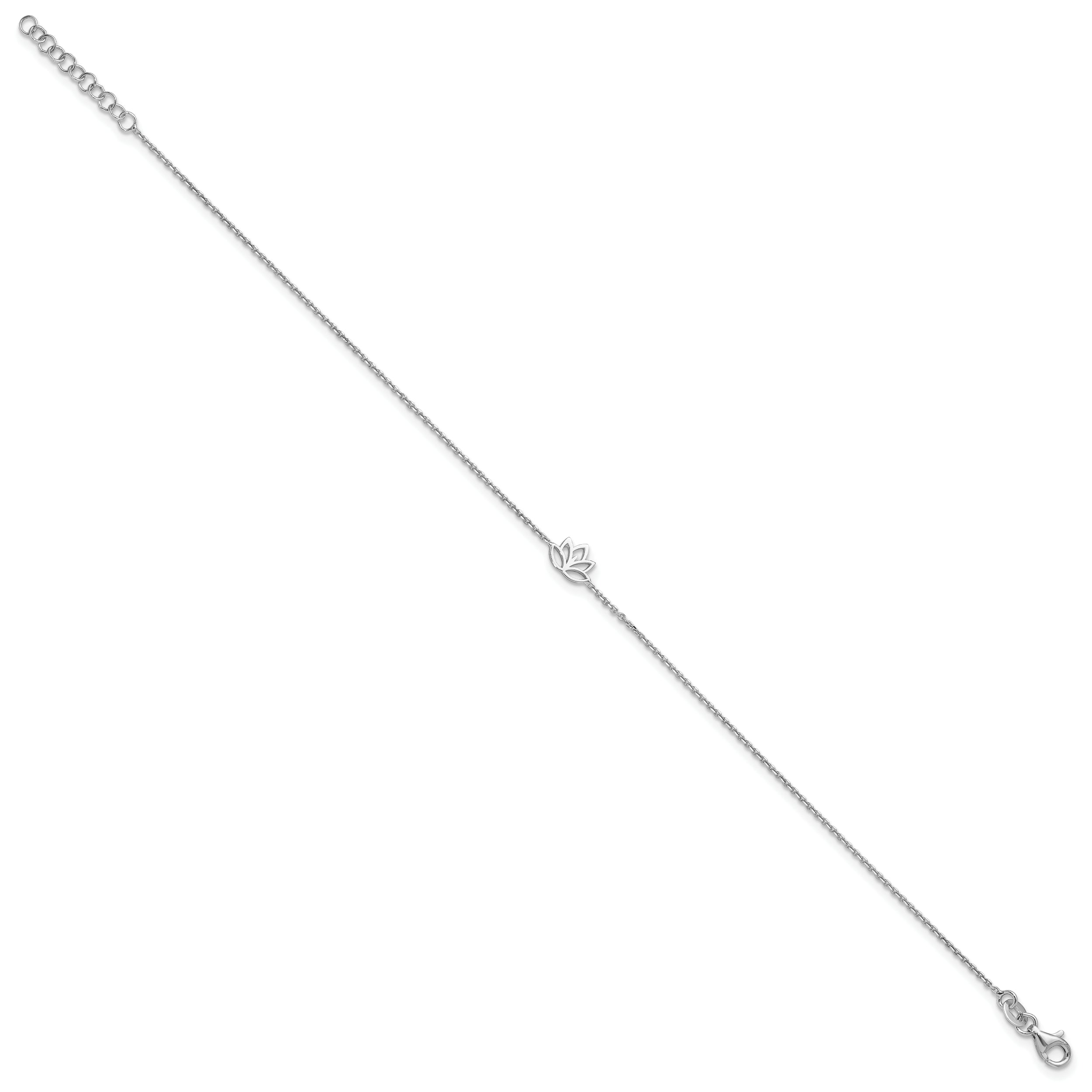 Sterling Silver Rhodium-plated Louts Flower 9in Plus 1in ext. Anklet